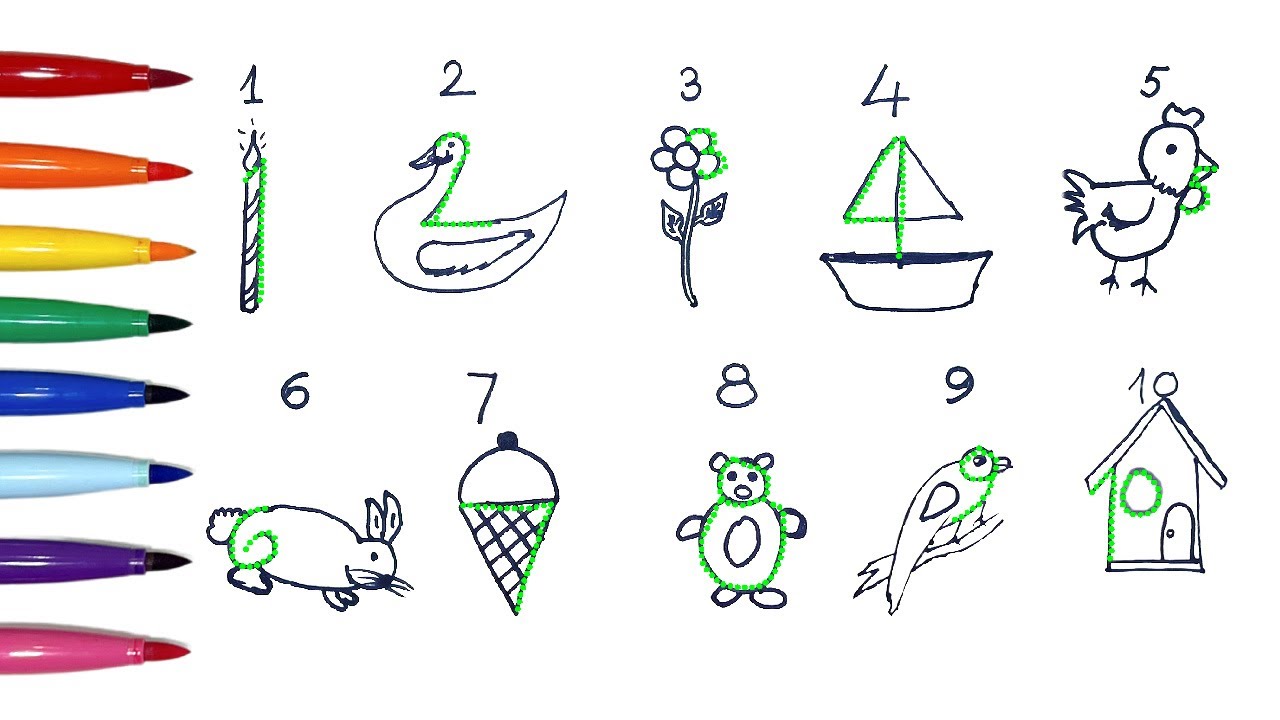Draw using Numbers \\ Simple Drawing Ideas for Kids, Children and ...