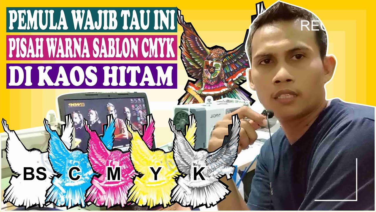 Pisah warna sablon sparasi CMYK di kaos hitam - YouTube