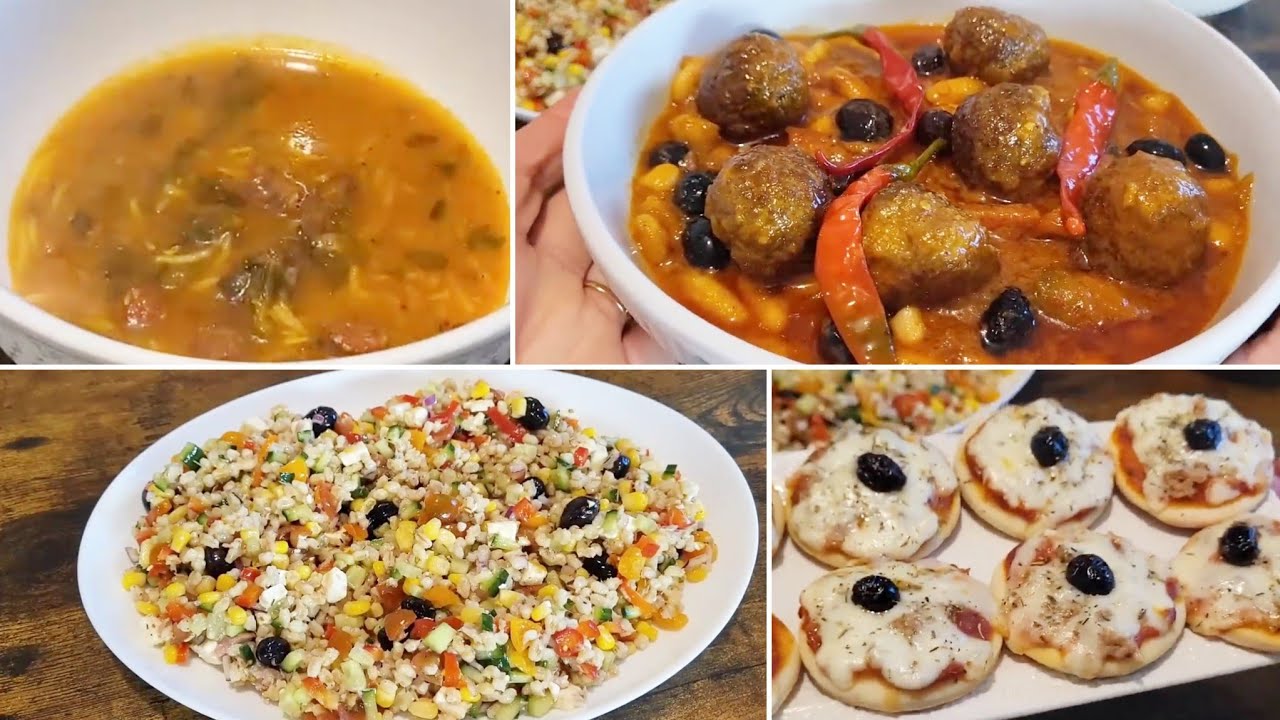 طاولة أو دبارة حادي عشر يوم رمضان⭐🌙 لوبيا بالكعابر مع سلاطة برغل و حلالم بالقديد مع ميني بيتزا