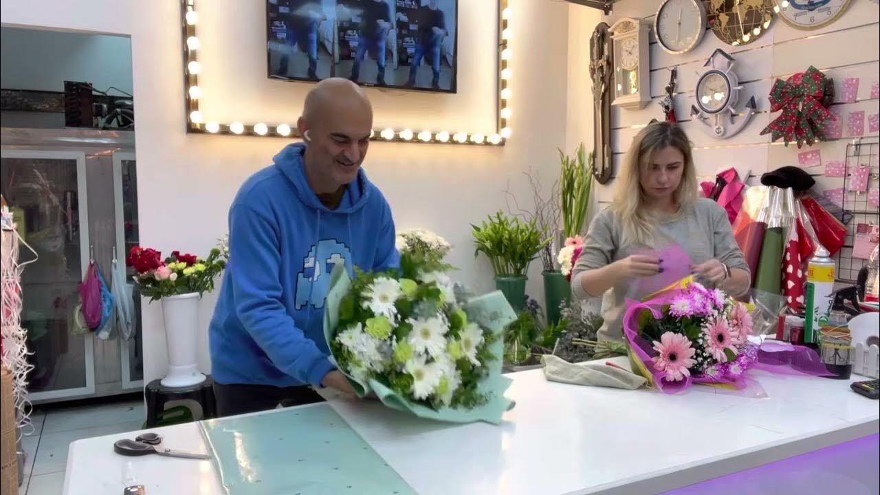 Как сделать и упаковать круглый букет по спирали в корейской плёнке ...
