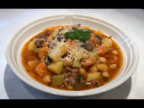 Minestrone (Vegetable Soup with Meat) -  Mary'sKitchenMtl