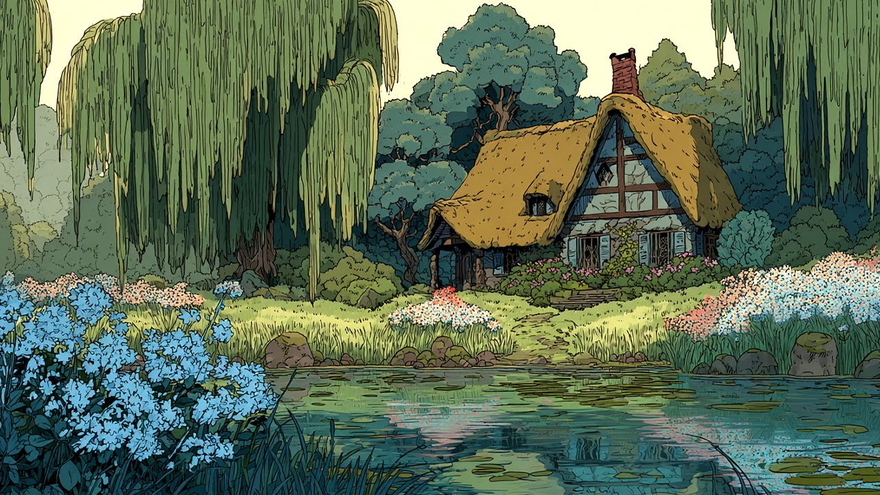A Small Cottage beside a Calm Pond | Relaxing Cozy Music