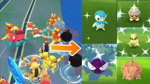 Too many shiny on this cluster spawn during 2020 com day. Shiny Abra, Rhyhorn, Gastly and more!