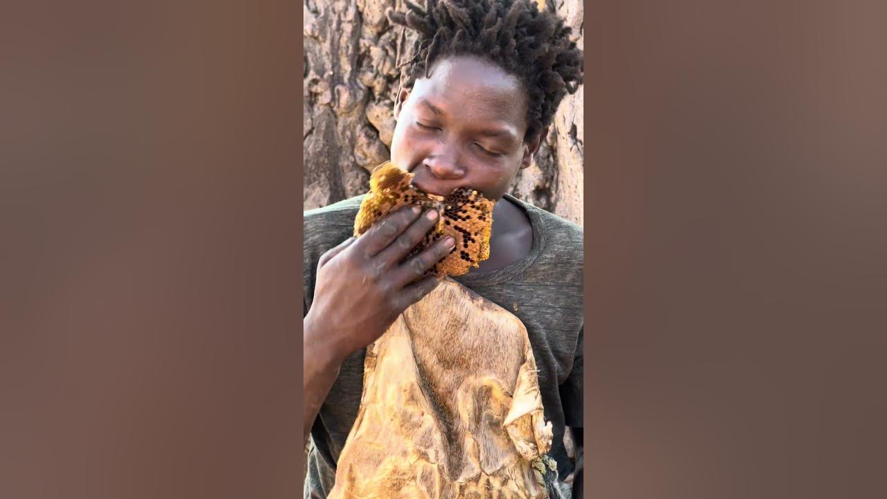 WILD HONEY FEAST 🍯 Hadzabe Boy Enjoys Nature’s Sweet Medicine. #hadzabetribe