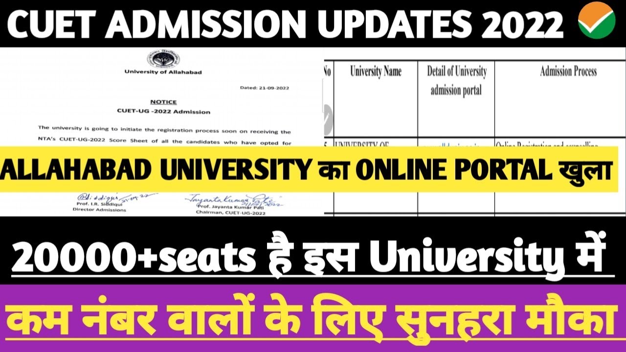 cuet admission process 2022allahabad University Portal open low