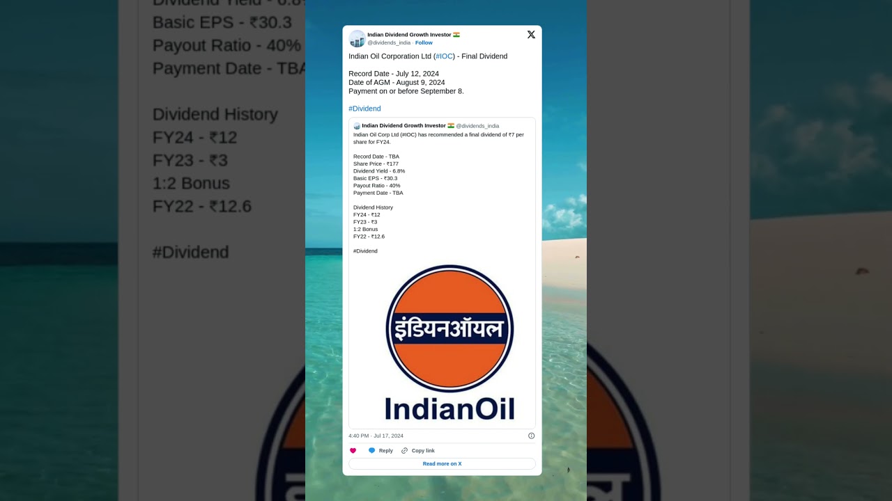 Indian Oil Corporation Ltd has fixed record date for final dividend for FY24 