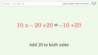 Solve -10=5(2x-4): Linear Equation Video Solution | Tiger Algebra