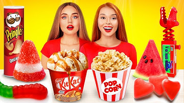 Using only Red things for 24 Hours Challenge | Eating Only ONE Color of Food by RATATA POWER