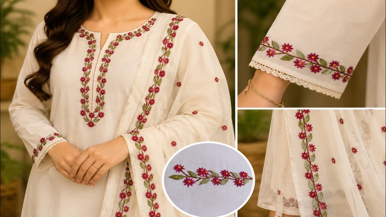 Easy Floral Borderline Embroidery Design Tutorial | Hand Embroidery for ...