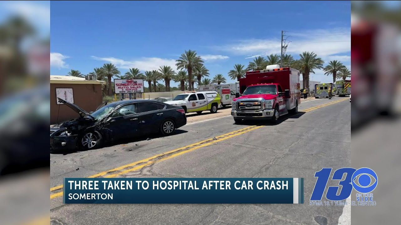 Three taken to hospital after crash - YouTube