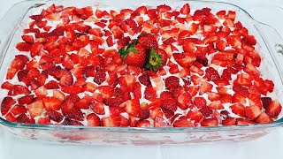 strawberry tiramisu  strawberry cake without eggs  delicious dessert ready in 10 minutes (no bake)