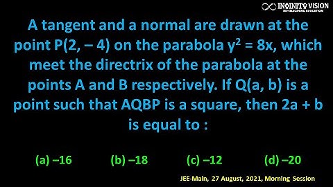 Conic Section: A tangent and a normal are drawn at the point P(2, – 4) on the parabola y2 = 8x