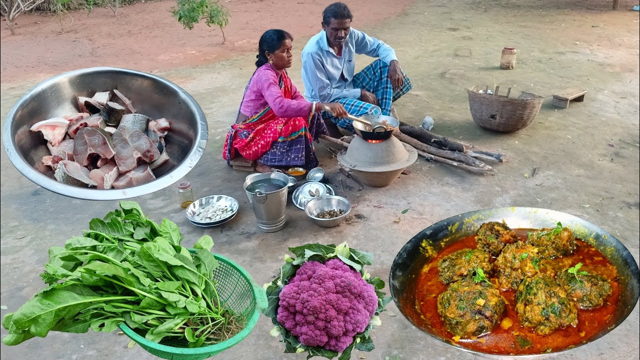 how to cook BOILED FISH recipe and PALONG SHAK BORA curry cooking andeating by village mother father
