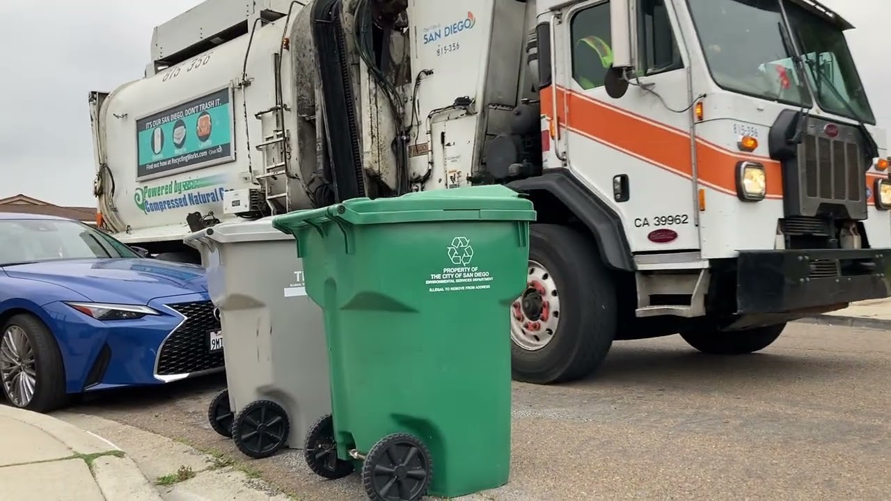 2: Garbage Trucks Collecting Gray Trash And Green Waste But In The Other Neighborhood