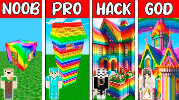 Minecraft Battle: RAINBOW SPECTRITE HOUSE BUILD CHALLENGE - NOOB vs PRO vs HACKER vs GOD / Animation