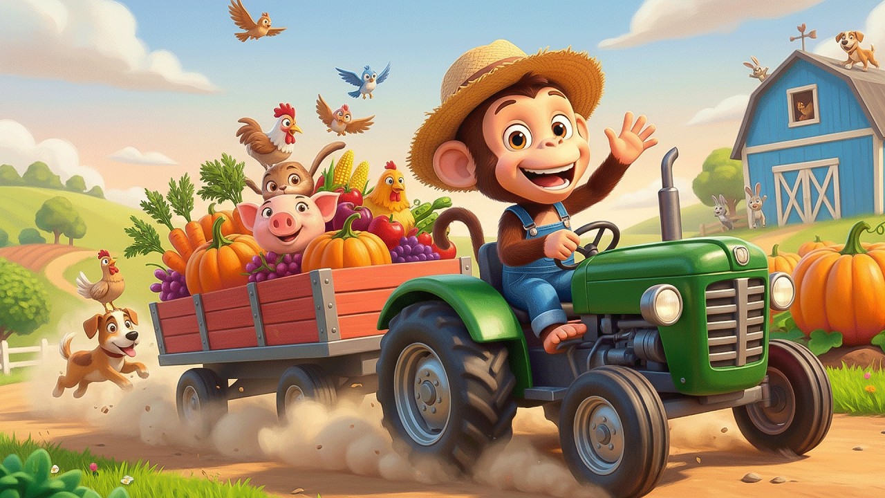 Monkey Tractor  Move ducks,cows,dinosaurs and provide gentle care | Monkey Funny🐒🚜