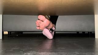 Cute Pink Ankle Socks Styled With White Nails Polish And Black Leggings