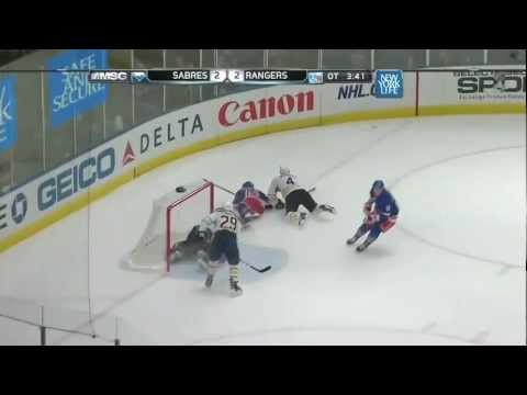 Artem Anisimov scores the OT winner by going top shelf on Jhonas Enroth. Buffalo Sabres @ New York Rangers November 11th 2010