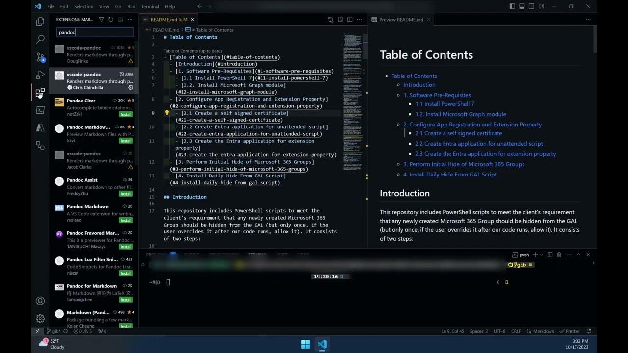 Markdown to word document in visual studio code with pandoc extension