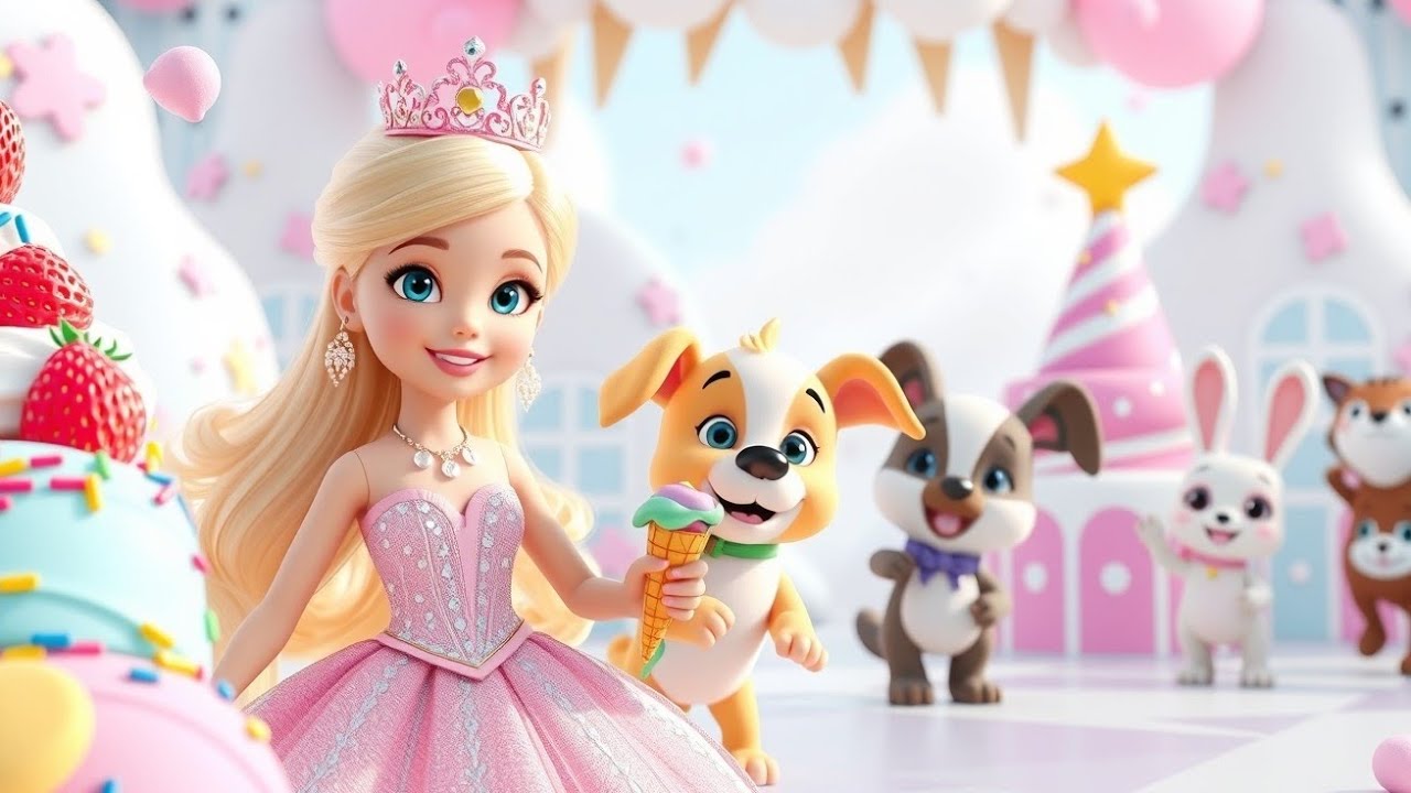 🍨👑 Barbie Princess Icecream Farm Adventure | Fun Kids Song & Magical Wonderland! 🐶🌈