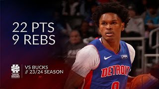 Ausar Thompson 22 pts 9 rebs vs Bucks 23/24 season