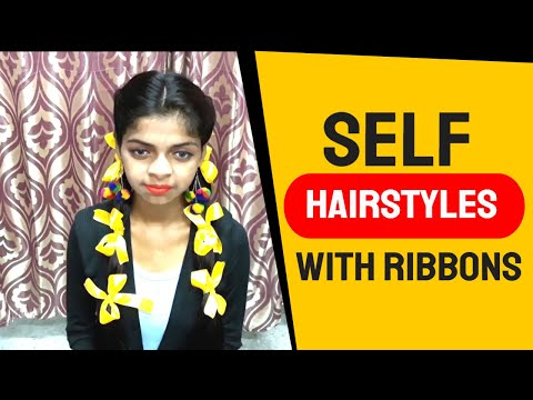 2 Very Cute Self Hairstyles With Ribbons For School Teenage