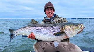 INSANE Striper Bite In Rough Conditions! | Chesapeake Bay Striped Bass Fishing!