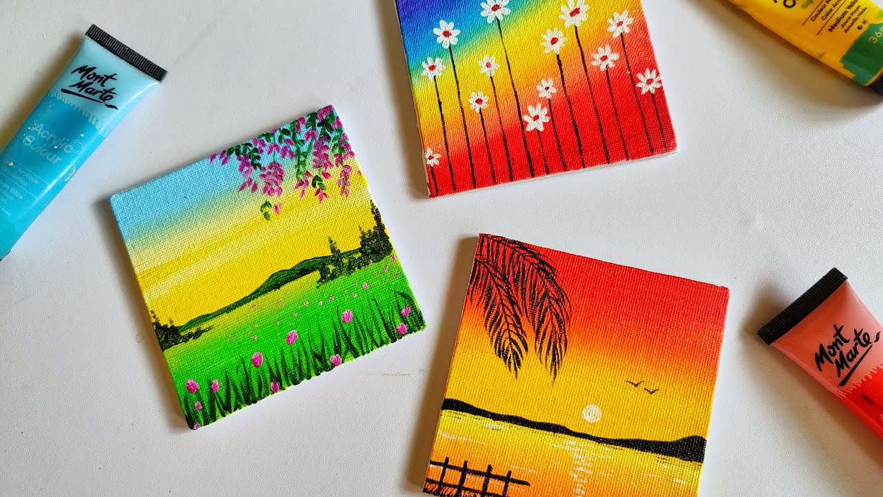 3 Paintings for beginners, 3 mini canvas paintings