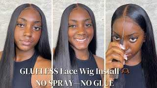 GLUELESS LACE WIG INSTALL *no spray/no glue* WEAR AND GO  ft. Unice Hair ❤