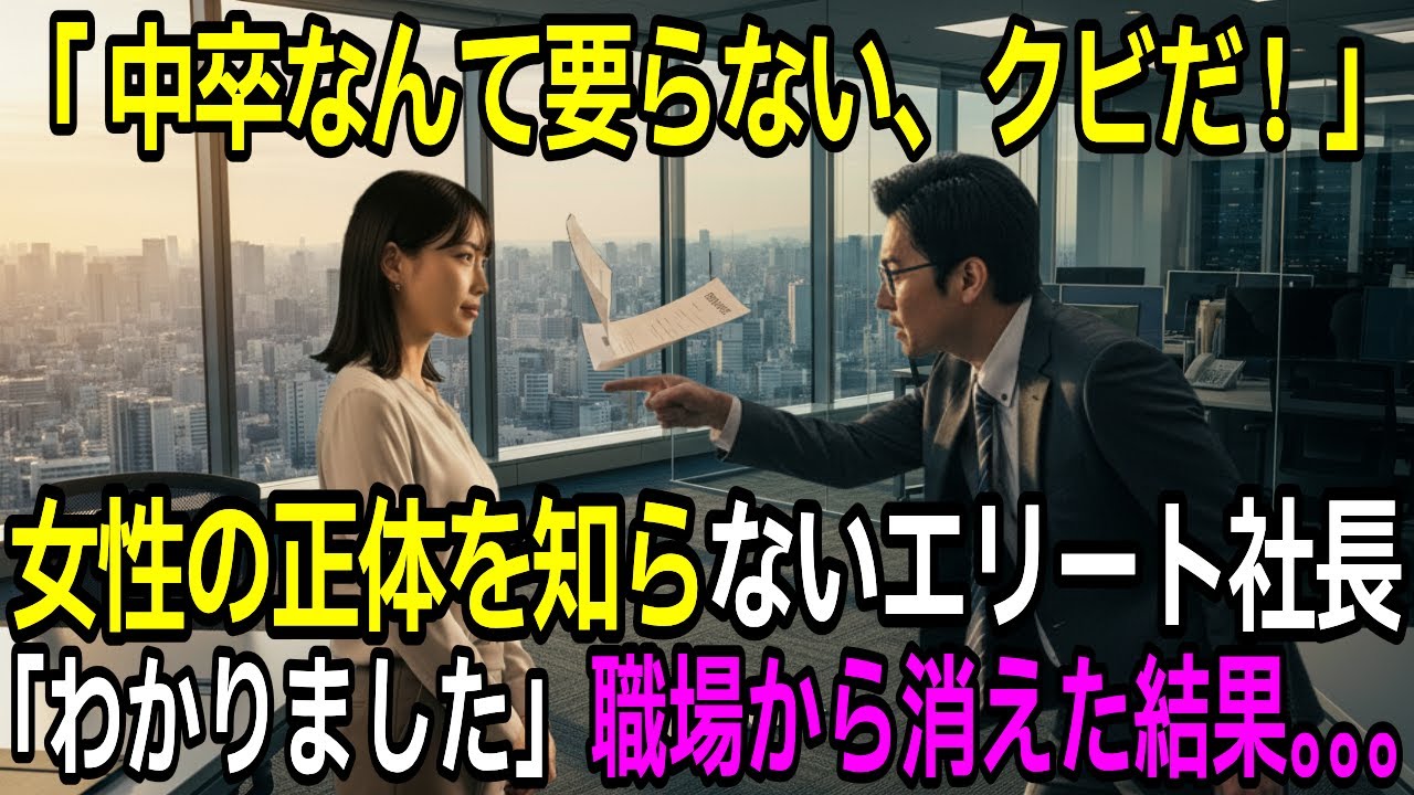 「中卒はクビ」女性の正体を知らない新社長。「わかりました」結果…