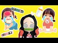 【鬼滅の刃ごっこ】ねずこは赤ちゃんのお世話がしたい！ケンカして泣いちゃった！？転んじゃった！？鬼滅の刃のばんそうこうでお手当てするよ！　寸劇　1歳　4歳　姉妹