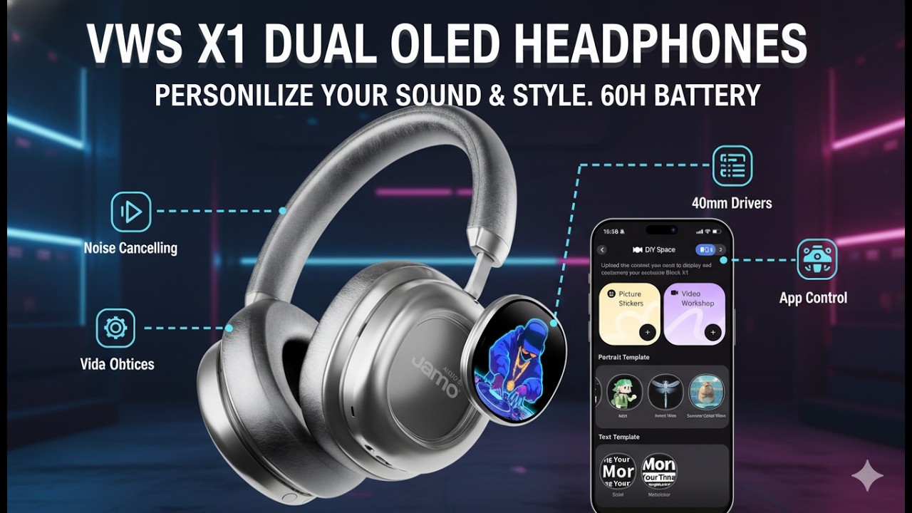 VWS X1 Headphones Review – Dual OLED Touchscreen & 60H Battery? - YouTube