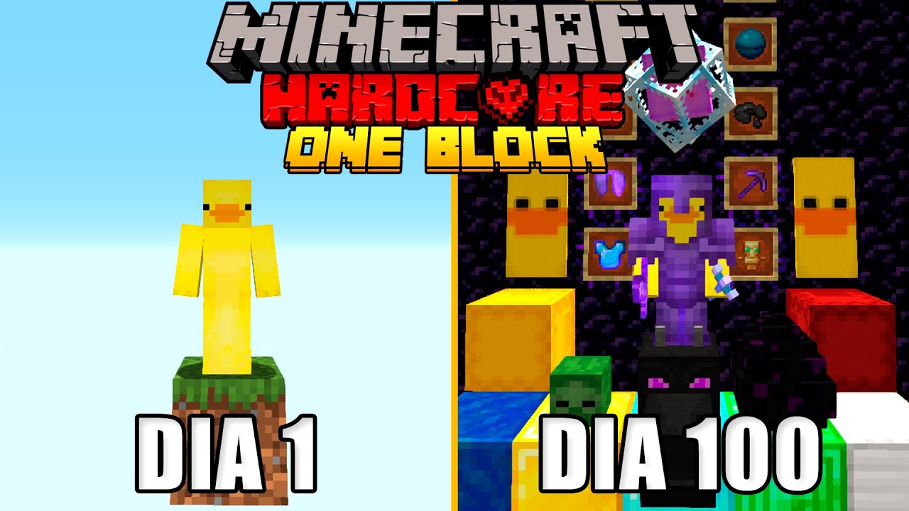 SOBREVIVÍ 100 DÍAS en MINECRAFT HARDCORE empezando en UN SOLO BLOQUE *Jugué 22hs*