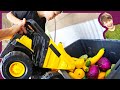 Harvesting Toys From Our Garden With Construction Trucks!