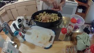 Making chicken with roasted potatoes,