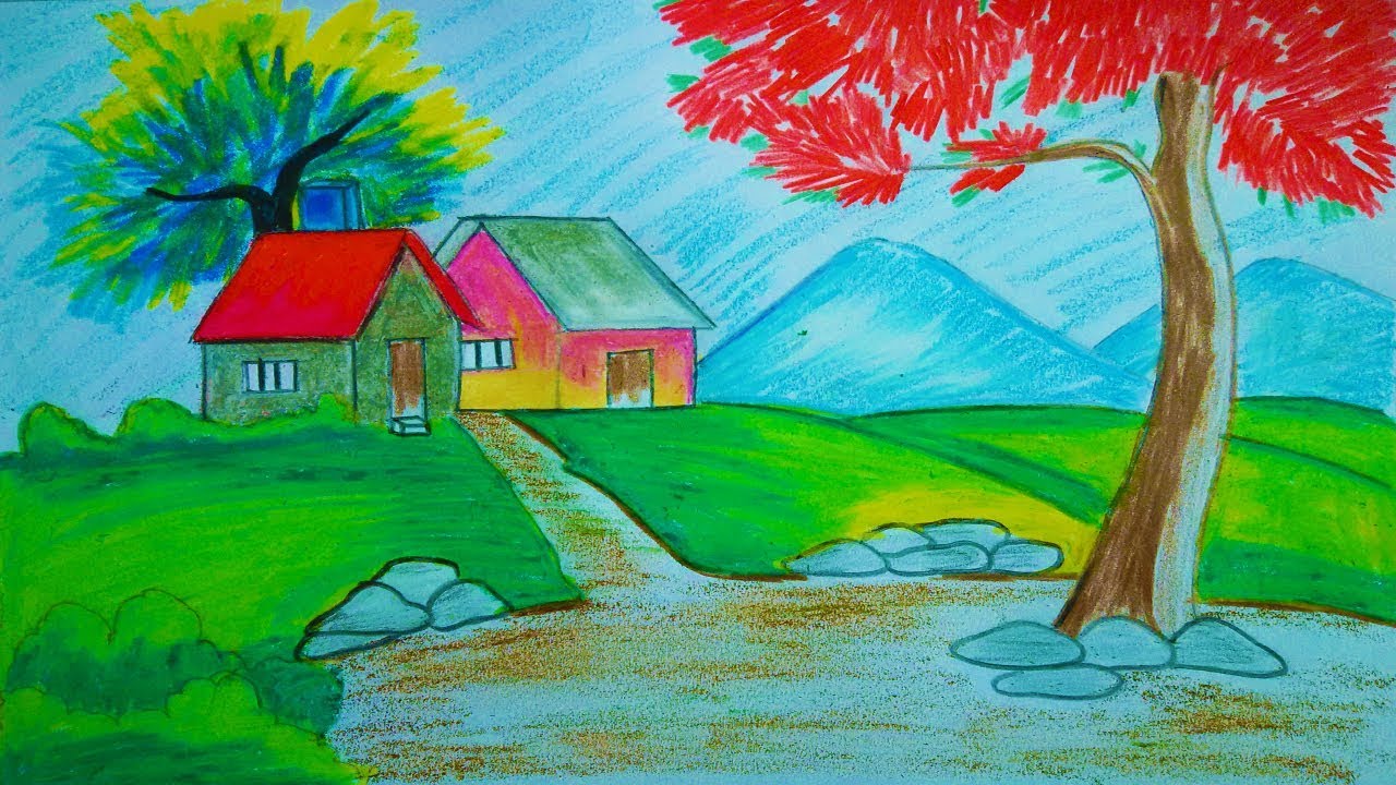 Most Beautiful Landscape Scenery Drawing | Scenery drawing ...