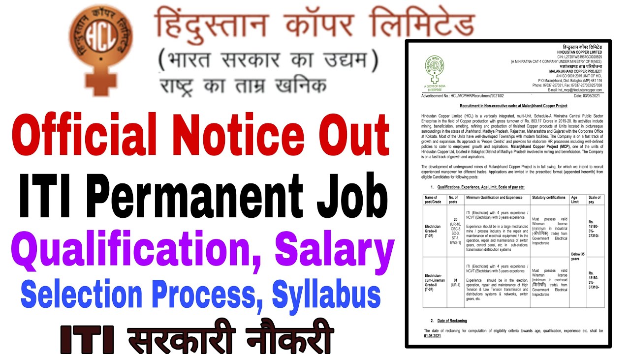 ITI Permanent Job | HCL | Official Advertisement | Syllabus,Salary, Selection Process, Qualification