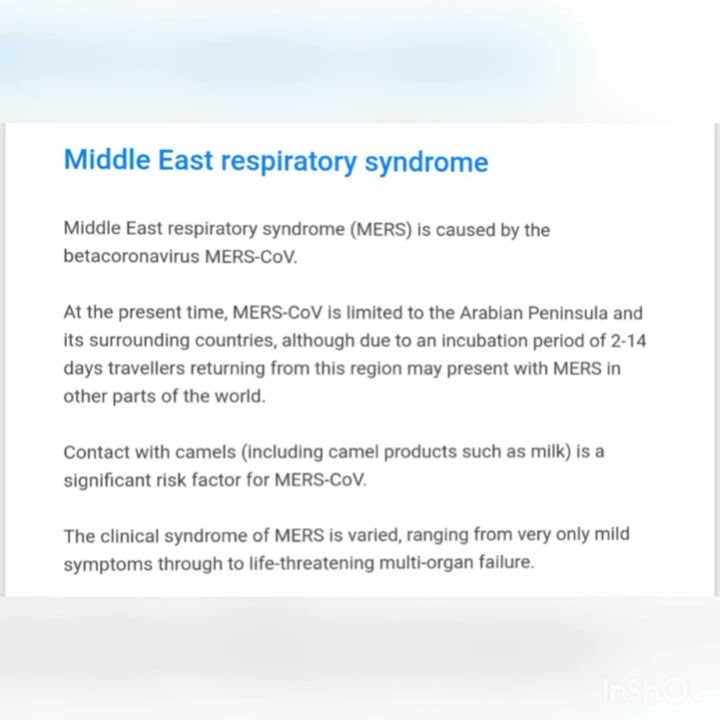 Middle East Respiratory Syndrome MERS-coV