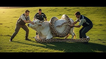 Heroic Team Rescues White Bull From Giant Python in Peaceful Meadow