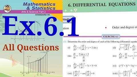 Exercise 6.1,HSC,12th Maths2,Differential Equations, order and degree, state board new syllabus.