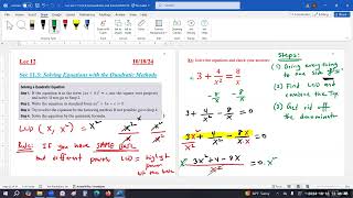 Lec12 JTFA Sec7.5 (similar to sec11.3) M1030 Solving Rational Equations and Eq with fraction powers