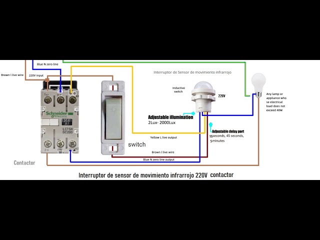 interruptor de sensor de movimiento infrarrojo 220v contactor 