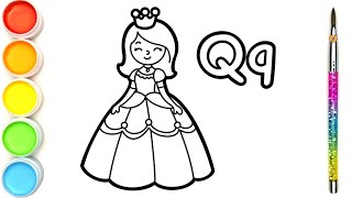 Q for Queen | Menggambar dan Mewarnai Ratu untuk Anak-anak | Queen Coloring Page