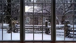 Cozy Winter Ambience | Winter Window Snow Scene Snow and Fireplace  ASMR