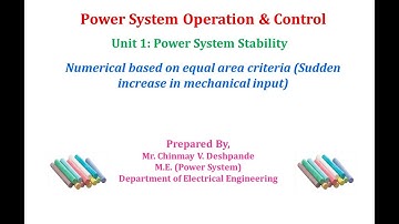 Lec 15 Power System Stability Numerical based on EAC Sudden increase in mechanical input