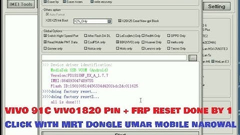 VIVO Y91C vivo 1820 Pin + FRP Reset Done By 1 Click With MRT Dongle