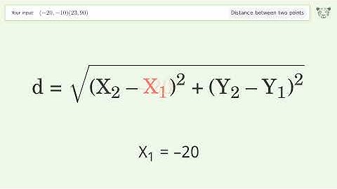 Find the distance between two points p1 (-20,-10) and p2 (23,90): Step-by-Step Video Solution
