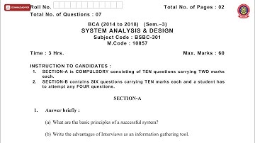 BCA 3RD SEM SYSTEM ANALYSIS AND DESIGN NOV 2019 | PTU