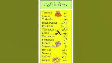 Top 15 Common Spices for Cooking with Urdu Meaning | Kitchen Spices Vocabulary | Smart Study Zone