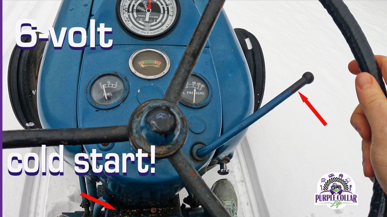 6-вольтовый двигатель для холодного запуска трактора в морозный день. Ford серии 601 для езды по ...